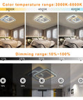 Dimmable Acrylic Ceiling Light With Remote Control Dope Modern LED Fixture Close To Ceiling Square Chandelier For Bedroom Kitchen Kids Room 72W White Finish showing dimming and color temperature range