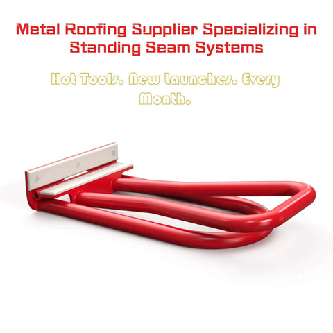 Eave Seam Locker T1 Edge Folding Tool With PVC Insert for standing seam roof panels, red metal design, side view.