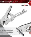 Pro Grade 15 Piece Locking Pliers Set With C Clamps Long Nose Pliers Pinch Off Pliers Sheet Metal Clamp U Shaped Pliers And Tool Bag Built For DIYers And Pros, showing 7-inch pinch off locking pliers.