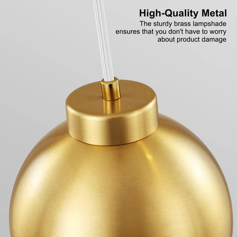 Close-up of IPEDWO 2-Light Modern Gold Pendant Lights showing brass lampshade and adjustable cable for kitchen island.
