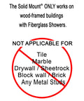 Heavy Duty Grab Bar Mounting Kit For Fiberglass Showers warning against installation on non-wood surfaces.