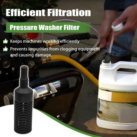 Pressure Washer Detergent Filter Replacement For One Quarter Inch And Three Eighth Inch Soap Injection Hoses shown with machinery and container