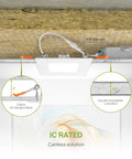 Diagram of 12 Pack 3 Inch LED Square Recessed Downlights with 5 CCT showing 12.6 inch clearance and 0.5 inch ceiling thickness.