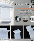 16 Pack Table Rim Clips For Glass And Acrylic Tabletops Nylon White Clips One And One Quarter Inch By Thirteen Sixteenths Inch Patio Furniture Clips For No Fuss Install To Help Support Rims And Keep Tops Steady, showing detailed view of thick nylon material and button type clips.