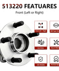 Close-up of Pair Front Wheel Bearing And Hub Assembly Replacement For Subaru Outback 2005 To 2014 And Subaru Legacy 2005 To 2014 Plug And Play Hub Bearing Kit With OEM Quality Materials showing front side with features.