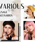 Various styling scenarios with a wide wig grip band for lace front wigs, velvet non slip holder with adjustable hook and loop fastener