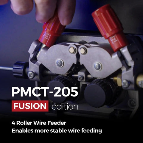 Close-up of 4 roller wire feeder on Six In One MIG MAG Pulse TIG MMA Plasma Cutter Welder with gas or gasless operation