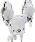 Double L Rod Rack With Clamp For Ball L Rod Systems Dual Receiver Drum Mount for hybrid drum kits, silver metal.