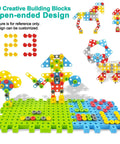 STEM Gear Building Toys Set With 248 Pieces And Electric Drill, figures built from colorful blocks on green base