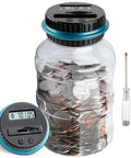 Big Digital Coin Counter Piggy Bank With LCD Display One Point Eight Liter Capacity Holds 800 To 1000 US Coins, Blue Money Jar.
