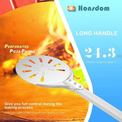 8 Inch Pizza Turning Peel With Long Handle Spinner, Perforated Aluminum Pizza Peel For Easy Oven Rotation