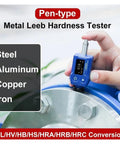 Pen-type Metal Leeb Hardness Tester displayed in hand measuring hardness on a metal surface, Tough As Nails And Ridiculously Lightweight DC Impact Device Leeb Hardness Tester For Metal Grading Fast Shots Confined Area Testing Works Like A Dream Dual Coil Digital Gauge Pro Tool.