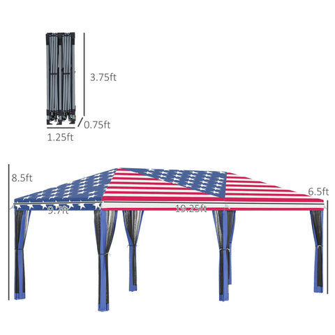 10 By 20 Pop Up Canopy Tent With Netting Heavy Duty Party Shelter For Backyard Patio And Garden Instant Sun Shade With Carry Bag American Flag Design