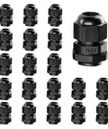 20-pack of black Waterproof PG11 Nylon Cable Glands, adjustable 5-10mm, IP68 rated for outdoor and indoor sealed cable installation.