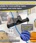 Manual Rope Puller Tool For Fish Tape And Wire Tug, Heavy Duty Wire Tugger Gripper used with nylon ropes in an electrician's setup.