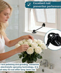 Heavy Duty 6 Inch Hook And Eye Locks 2 Pack Rock Solid Stainless Steel Barn Door Latch shown securing a window with white roses.