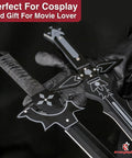 Kiritos Dark Repulser Elucidator Dual Sword Set with Back Sheath, stainless steel blades, held in gloved hands, cosplay display