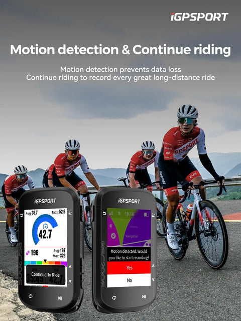 Cyclists riding with Route Nav GPS Bike Computer With 2.4 Inch Screen, Wireless Bluetooth ANT Plus, IPX7 Waterproof, color display