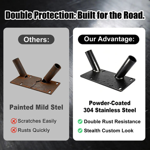 Comparison of painted mild steel and powder-coated 304 stainless steel brackets for Versatile 100cc 49cc 66cc 80cc Gas 2 Stroke Chopper Engine