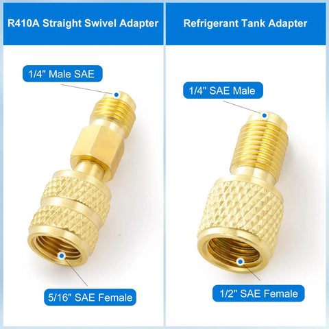 Must Have AC Refrigerant Charging Hose Kit With 59 Inch Low Pressure Hose And Gauge Set R410A mini split adapter closeup