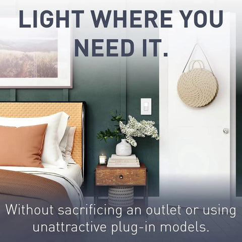 Radiant All In One Adjustable LED Night Light Rocker Switch Three Way Dimmer With Five Light Levels NTL873WCC6 in bedroom setting