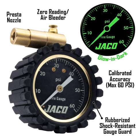 MBX 60 PSI Presta Tire Pressure Gauge for Bikes, Built for MTB and XC, Go To Portable with Shock Resistant Cover, ANSI B40.1 Calibrated for 1.5 Percent Accuracy, Trail Ready Gauge for Precise Mountain Bike Inflation, black 60 PSI dial with brass Presta nozzle