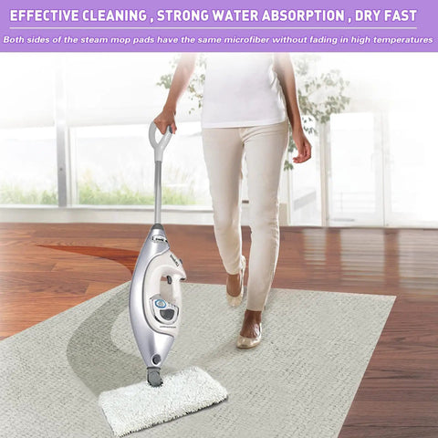 Person using Replacement Steam Mop Pads 4 Pack Standard 13 X 7.5 Inch With 0.4 Inch Hook And Loop Fastener on carpet