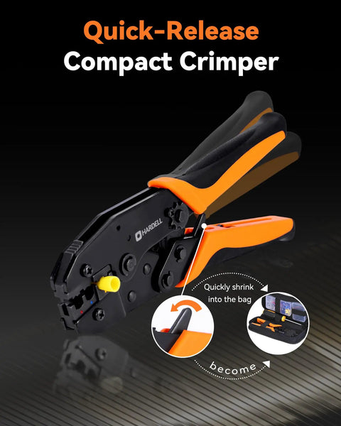 Heavy Duty Wire Crimping Tool For Heat Shrink AWG22 To 10 With 90 Piece Electrical Connectors Kit And Slick Portable Case designed for job sites.