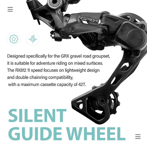 Close-up of Rear Derailleur RD RX812 11 Speed For Gravel Road Bikes with direct mount and 42T max, lightweight design for gravel riding.