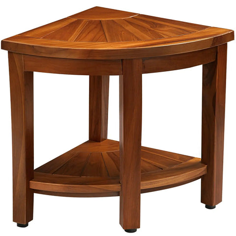 Teak Corner Shower Bench 18 Inch With Storage Shelf For Inside Shower Waterproof Teak Bath Chair Non Slip Drainage Shower Seat Durable Bathroom Spa Bench Assembly Required