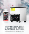 Pro Level Ultrasonic Cleaner Fluid For Carburetors Engines And Auto Parts Dissolves Stubborn Grease Oil And Road Grime Without Any Scrub Hustle Leaves Parts Residue Free 34 Fl Oz next to ultrasonic cleaner with controls.