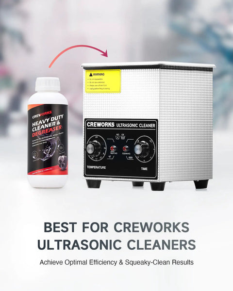 Pro Level Ultrasonic Cleaner Fluid For Carburetors Engines And Auto Parts Dissolves Stubborn Grease Oil And Road Grime Without Any Scrub Hustle Leaves Parts Residue Free 34 Fl Oz next to ultrasonic cleaner with controls.