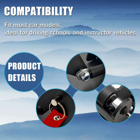 Universal Passenger Side Dual Brake Pedal Conversion Kit details showing compatibility and hardware close-ups.