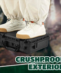 Waterproof Hard Case With DIY Customizable Foam Insert And Included Knife showing crushproof exterior, 14.3 x 11.4 x 4.5 inch.
