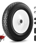 Flat Free 14.5 Inch Wheelbarrow Tire And Wheel Replacement For Garden Carts And Dollies 4.80 4.00 8 Size Solid Hub with bearings shown