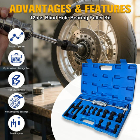 YATOINTO 12-pc blind hole bearing puller kit in blue plastic case with slide hammer for internal bearing removal