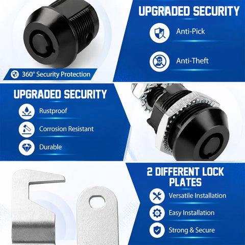2 Pack Black Toolbox Locks With Keys Tubular Cam Locks Keyed Alike Hook Cam Replacement Locks rustproof and durable features