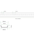 Technical drawing of a Two Piece DIN Rail Slotted Aluminum Alloy Channel with Anodized Finish, 12 Inch Length, 35mm Width, 7.5mm Height