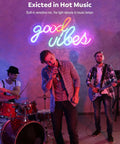 Band performing with Good Vibes Neon Sign For Wall Decor With Addressable Dream Color LEDs in background