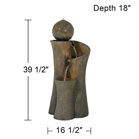 Sphere Curve 39 1/2 Inch High Modern Zen Faux Stone Floor Fountain With Built In LED Light for indoor outdoor use, front view