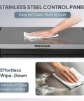 Person wiping stainless steel control panel on Outdoor Grill Cart with Sink and Built-In Cold Drink Fridge.