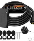 Hassle Free 8 Foot 7 Way Trailer Wiring Harness Kit With Junction Box And 7 Pin Plug Cord includes wires, sealed box, and hardware.