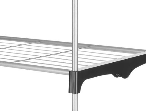 Close-up of metal shelf frame from Four Tier Closet Tower Organizer Freestanding Storage Unit For Clothes And Shoes.