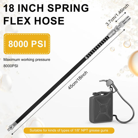 NQEUEPN grease gun accessory kit: 18-inch spring-flex hose, 8000 PSI, 1/8 NPT fittings, with grease gun coupler