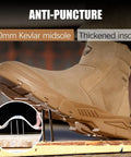 Side view of brown Indestructible Steel Toe Work Boots For Men with zip design and thickened insole, showing anti-puncture sole.