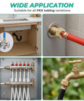 Heavy Duty Solid Brass Garden Hose Adapter Swivel Connector From One Half Inch PEX Barb To Three Quarter Inch GHT Female For Lawn Irrigation Boat RV Water Systems No Tools Needed For Easy Setup Leakproof 360 Degree Swivel installed on outdoor hose