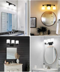 Three Light Matte Black Vanity Light Fixture Over Mirror With Milky White Glass Shades Anti Rust Wall Sconces in bathrooms