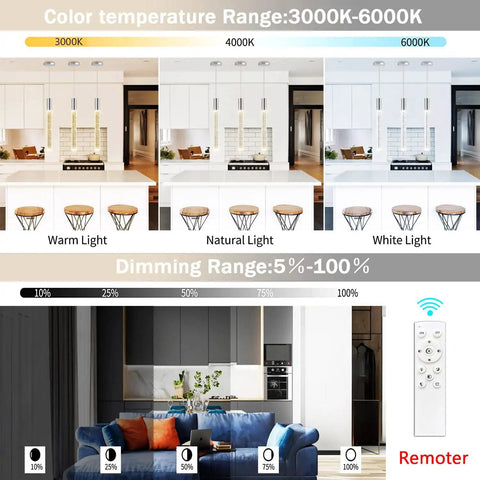 Three Pack Pendant Lights For Kitchen Island Modern Dimmable LED Hanging Lights Silver Finish Remote Control Dimmer