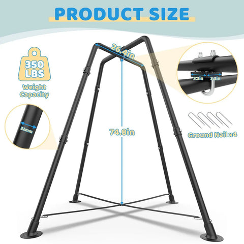 Sturdy Heavy Duty Swing Frame Stand For Kids And Adults Up To 330 Lbs Fits Most Swings For Indoor And Outdoor Use Ground Stakes For Extra Stability Black Backyard Ready All Weather with product dimensions