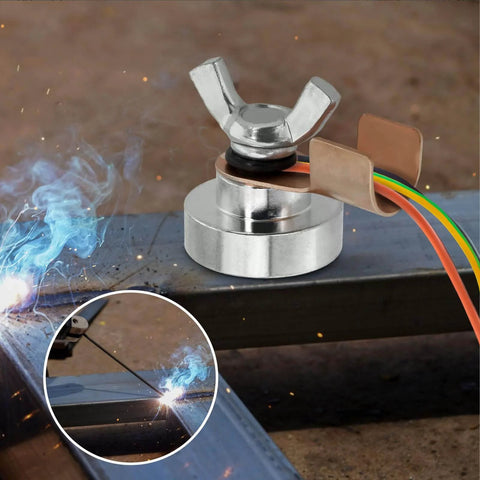 Magnetic Grounding Clamp For Welding With Strong Large Suction Magnet Head And Copper Tail Ground Connection on metal surface